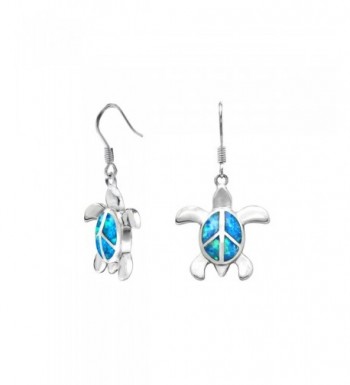 Sterling Silver Turtle Peace Sign Hook Earrings with Simulated Blue ...