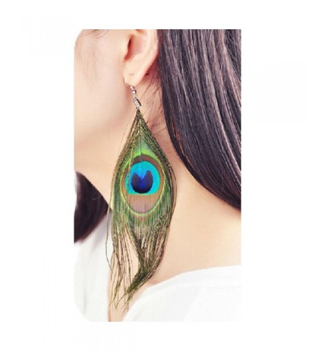 Baishitop Peacock Feather Silvery Earrings