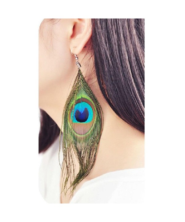 Baishitop Peacock Feather Silvery Earrings