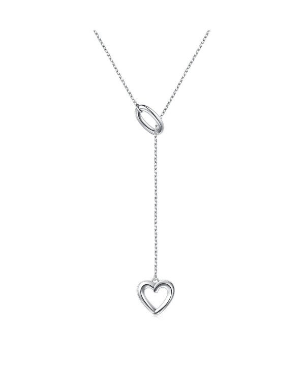 Long Necklace 925 Sterling Silver Adjustable Oval Heart Y Shaped Lariat ...