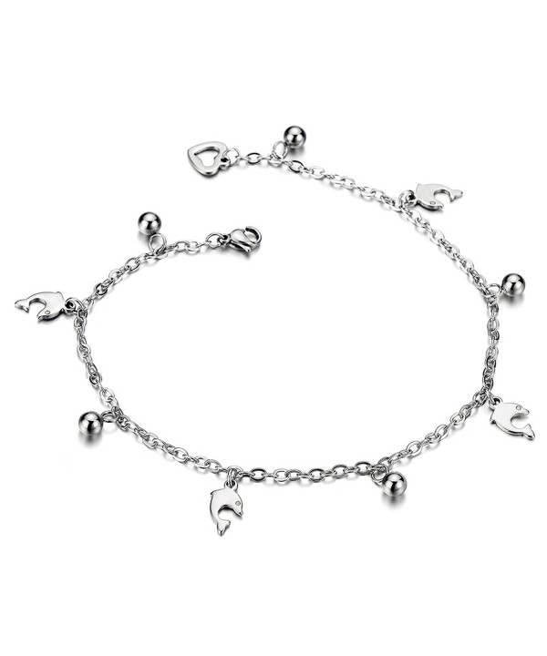 Stainless Steel Anklet Bracelet with Dangling Charms of Dolphins and ...
